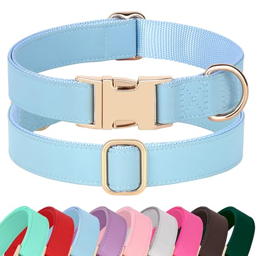 Soft PU Leather Dog Collar (L: Fit 16-27" Neck(55-110 lbs) / Blue)