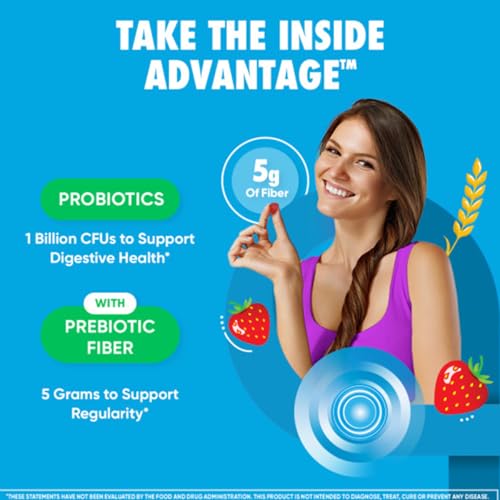 Prebiotic Fiber Supplement Strawberry Flavor Gummies with Probiotics for Women & Men Digestive Health