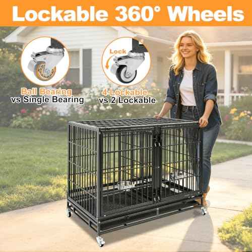 Taller 43" Two Tiers Dog Crate Cage Kennel with Divider (43"L - 2 Tiers - 4 Pack)