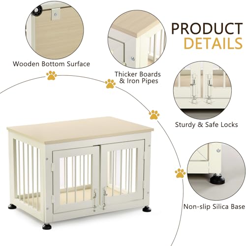32 Inch Heavy Duty Dog Crate Furniture for Medium and Small Dogs (Beige / 32.7"L x 23.2"W x 26.6"H)