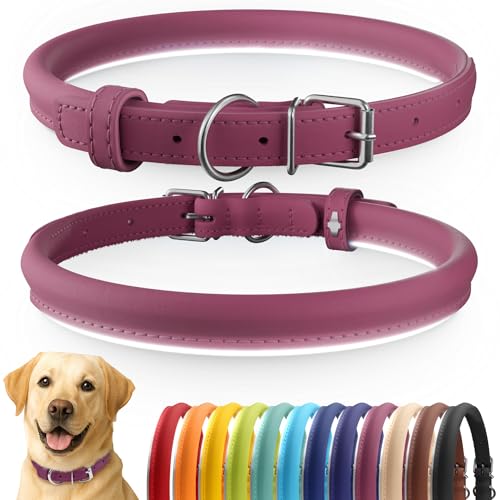 Tangle Free Reflective Leather Dog Collar (Pink / XL)