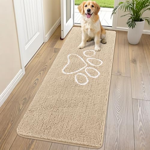 Dog Door Mat for Muddy Paws (70"X24" / Beige and White)