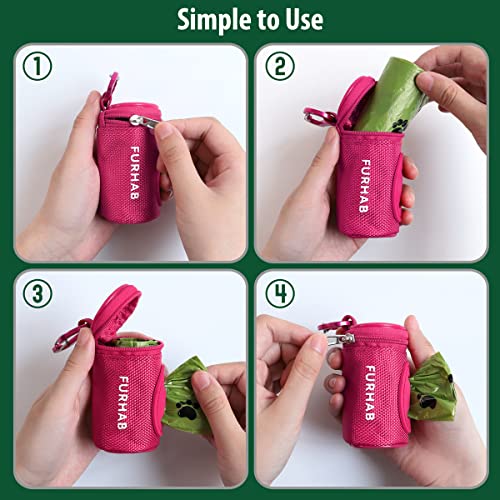 Dog Poop Bag Holder for Leash with Carabiner Clip Soft Fabric (Rose Red)