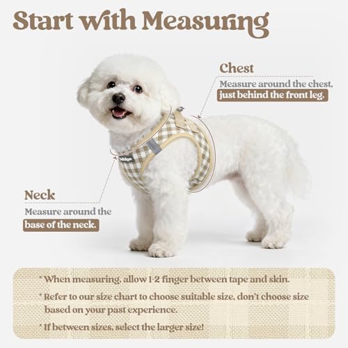 Dog Harness Medium Sized and Leash Set (Beige Check / M (chest: 16 - 18.5"))