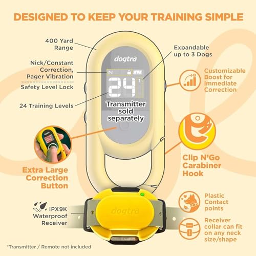 CUE Add On Black Ecollar with Safety Level Lock Boost Vibration Waterproof Rechargeable for Small Medium Large Dogs Dog Training Collar by Dogtra (CUE Receiver Only - Grey)
