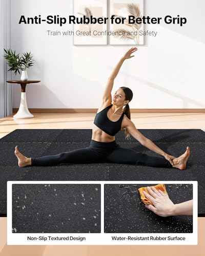0.79Inch 48sq.ft 12 Tiles Gym Flooring for Home Gym (Black & Grey / 24"L x 24"W x 0.8"Th)