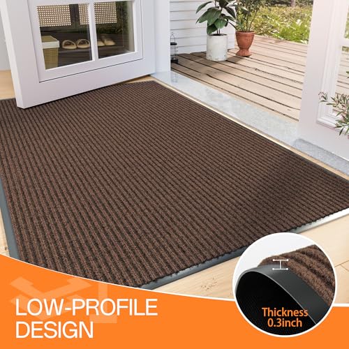 Indoor Outdoor Door Mat (Brown Striped / 3' x 4' (Rectangular))