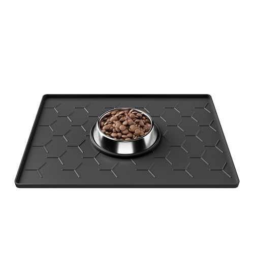 Silicone Dog Cat Food Bowl Mat (S-16''X12'' / Black)