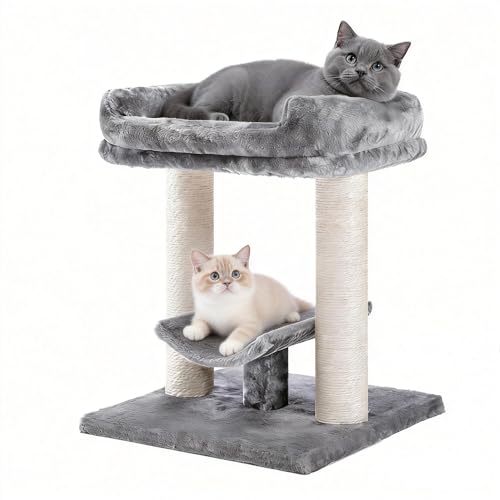 19" Cat Scratching Post with Plush Top Bed (Grey)