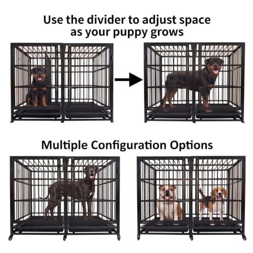 54 Inch Heavy Duty Dog Crate Cage with Divider (Black)