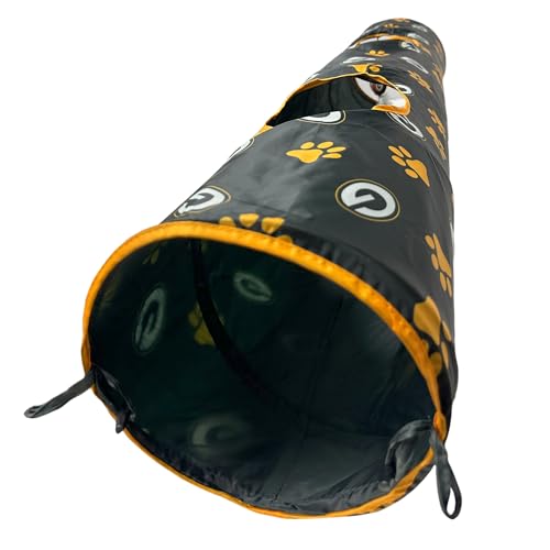 NFL Green Bay Packers Cat Tunnel Tube Toy with Plush Football Catnip and Feathers Collapsible Tunnel for Cats to Play (Green Bay Packers)