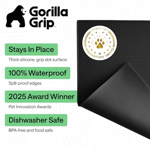Dog Food Mat 100% Waterproof Silicone (Black / 23"l X 15"w)