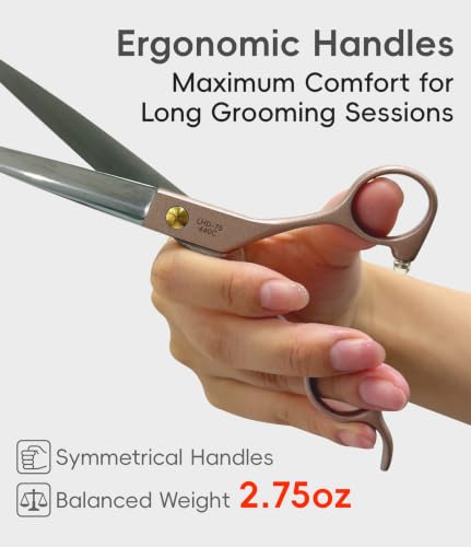 7.5'' Dog Straight Scissors for Grooming 440C Stainless Steel Rose Gold Professional Pet Trimming Scissors Sharp Blades Cutting for Dogs and Cats Shears (Straight / 7.5")
