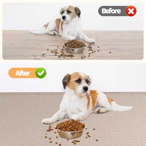 Dog Food Mat 70''x45'' Extra Large Dog Mat for Food and Water (70"L x 45"W / Khaki)