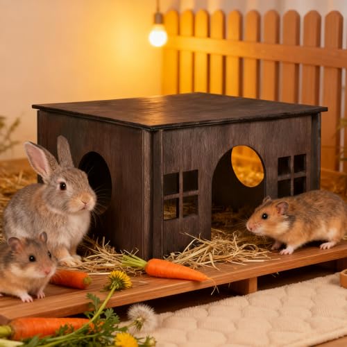 Wooden Guinea Pig Hideout (Walnut Style 1 / Medium)