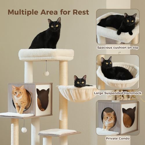 57.5" Cat Tree with Litter Box Enclosure for Large Indoor Cats (Large Cat / 57.5“ Wood Grey)