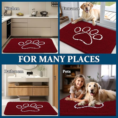 Dog Door Mat for Muddy Paws 24x16 (Red / 24" X 16")