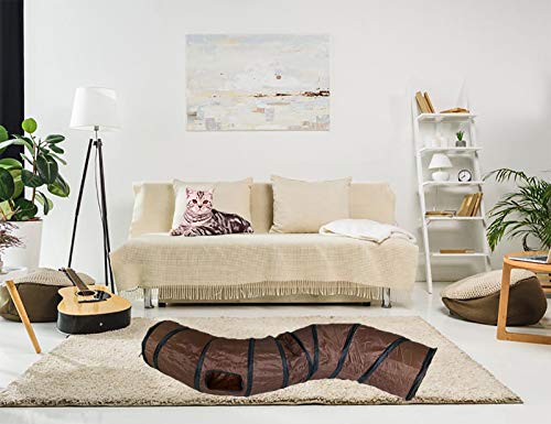 Cat Tunnel Toys for Indoor Cats Kittens Rabbits (47" (Shape S) / Brown)