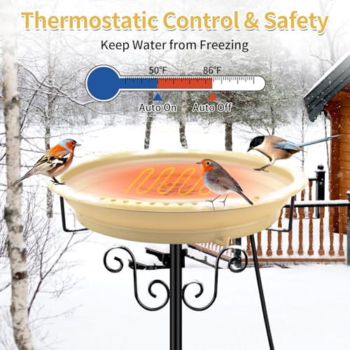 Heated Bird Bath for Outdoors Winter (Khaki)