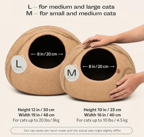 Cat Cave Merino Wool Bed for Indoor Cats (Beige / Medium)