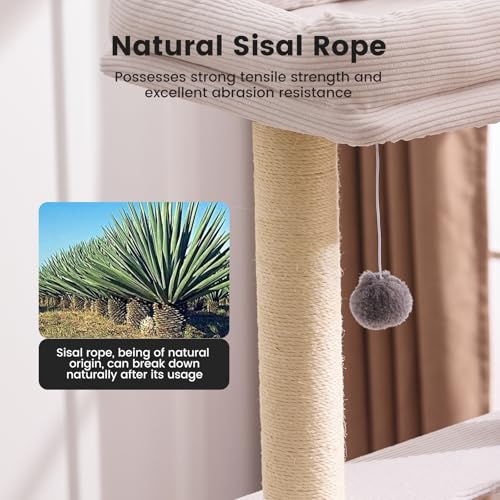 65in Large Cat Tree Heavy Duty Tower Condo & Sisal Posts for Cats (Corduroy Grey / 65 in)