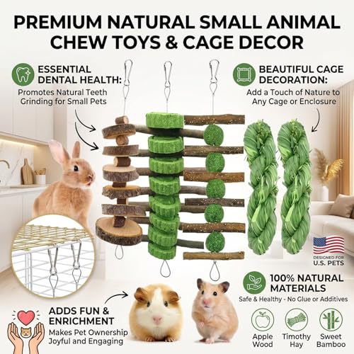 5pcs Hanging Rabbit Chew Toys Hay Ball Apple Stick Wood Pet Snack (String-5pcs)