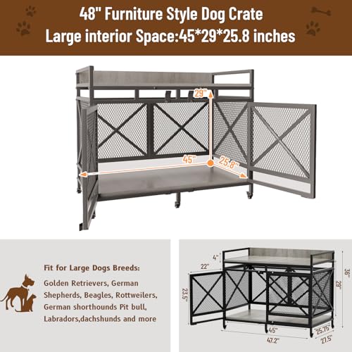 48" Dog Crate with Wheels (Textured Gray / 47.2"L x 27.5"W x 36.0"H)