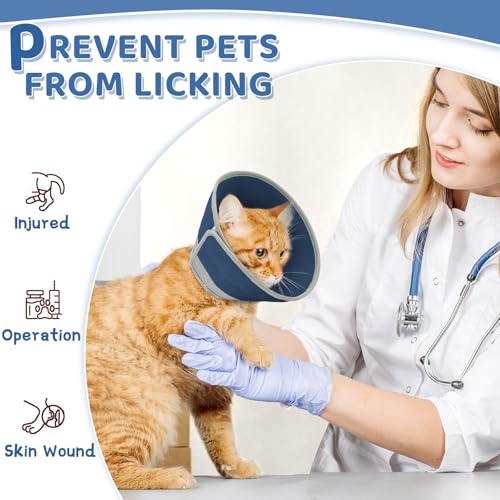 Cat Cone Collar Soft to Stop Licking (Solid Blue / M)