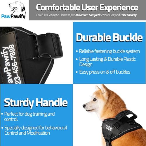 Custom No Pull Dog Harness with Name and Phone Number (M (20-40 LBS) / New Black)