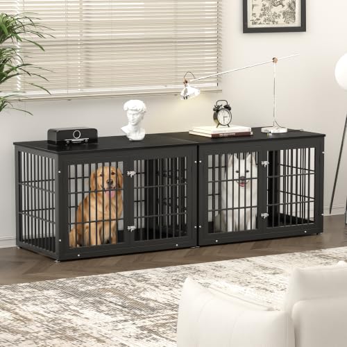 46" Heavy Duty Dog Crate Furniture for Large Dogs (Black / 46.0"L x 29.1"W x 31.1"H)