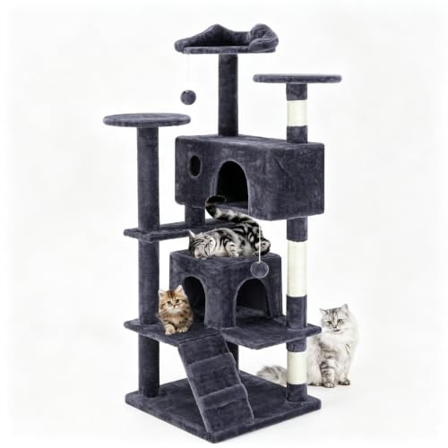 54 Inch Cat Tree Tower with Scratching Posts (Grey / 54 Inch)