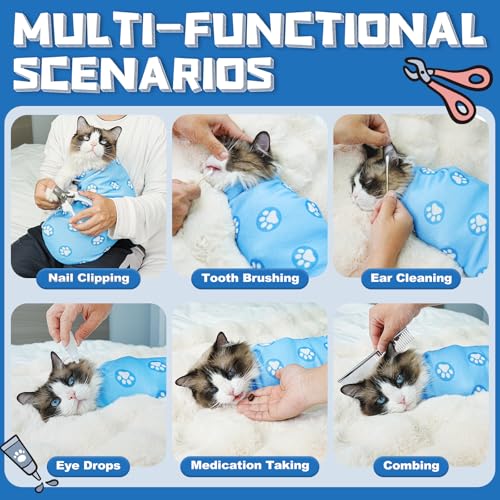 Cat Grooming Wrap for Nail Trimming (XL-31.5in ( Weight:＜ 25lbs ) / BluePaw)