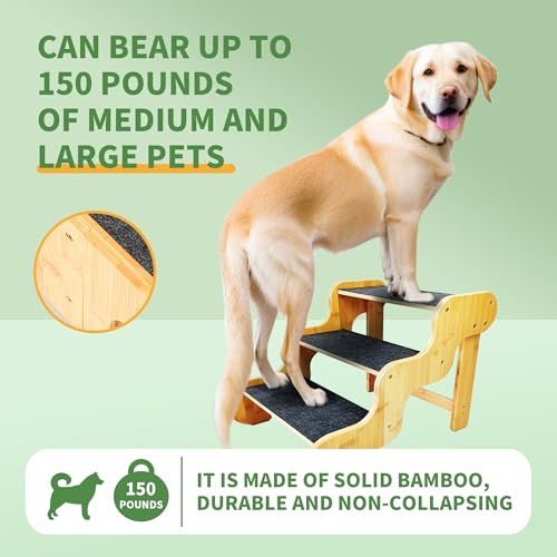 Dog Stairs for Small Dogs (Nature color / 3-Step 20x15.7x15 inch)