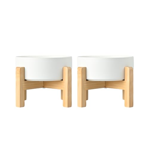 Ceramic Elevated Dog Bowls 2 Pack (Medium - 3.6 CUPS*2 / White)