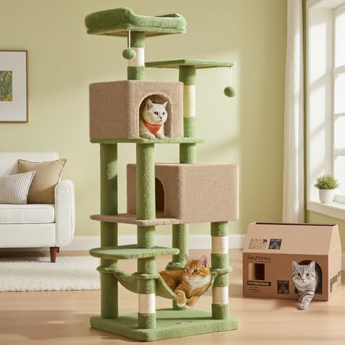 Cat Tree 59.5 (59.5 Inches / Grass Green + Camel Brown)