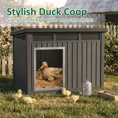 32.2'' Outdoor Duck House with Hydraulic Air Rod (Black / 32.2"L x 25.1"W x 24.1"H)