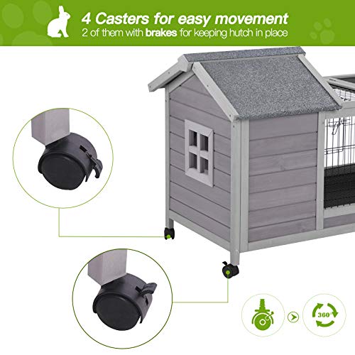 Indoor Rabbit Hutch Bunny Cage with 4 Casters