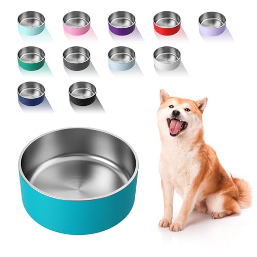 Dog Bowl Stainless Steel Food and Water Bowl (64 oz / Lake Blue)