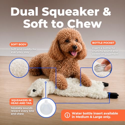 2-in-1 Stuffless Squeaky Dog Toy - Sheep, Medium (Grey/Sheep / Medium)