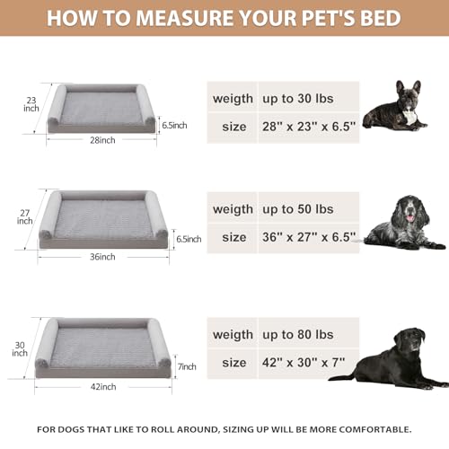 Orthopedic Washable Large Dog Bed for Senior Dog Comfy Sleep (28"l x 23"w x 6.5"th / Light Grey)
