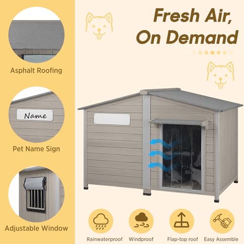 51.2" L Extra Large Weatherproof Dog House (Grey / 51.2"D x 29.5"W x 37.4"H)