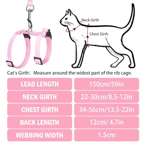 Adjustable Cat Harness and Leash Set Escape Proof Kitten Strap Collar for Walking Travel (Medium / Light Pink)