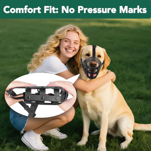 Humane Basket Dog Muzzle for Medium Large Dogs Anti Biting Eating (Black / M [Snout Cir:10-10.75"])