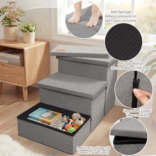 Dog Stairs with Storage (Grey No Condo / 3)