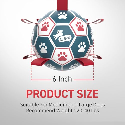 Dog Balls 6 Inch Dog Soccer Ball with Straps (Red-Blue / Medium Size 2 (6 Inch))