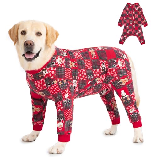 Dog Onesie Surgery Recovery Suit for Large Medium Bodysuit Dogs Pajamas PJS Full Body for Shedding (X-Large / Xmas Red)