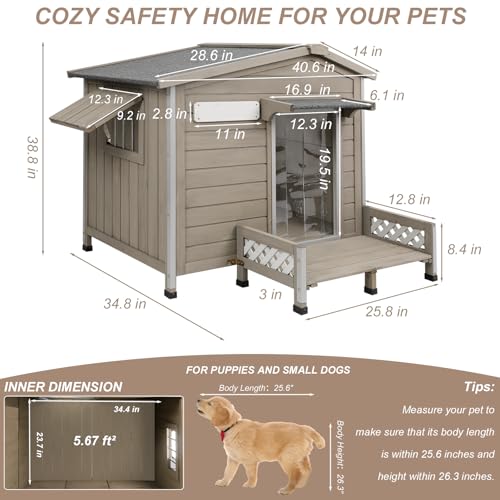 40.6" L Large Outdoor Dog House with Porch for Medium to Large Dogs