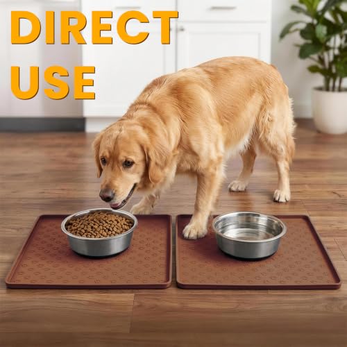 2 Pack Pet Placemat for Dog and Cat (11.8"L x 11.8"W - 2 Pack / Brown)