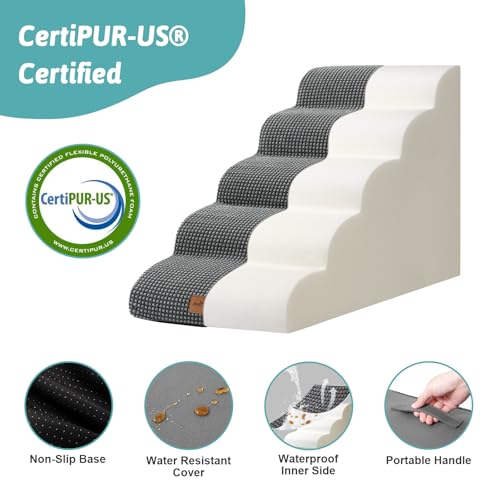 Wide Dog Stair for Small Dog 22.6" H (Charcoal Grey / Wide:17.7"x33"x22.6")