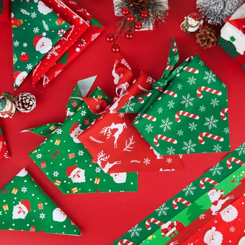 50 Pcs Christmas Bandanas for Dogs Xmas Bandanas Bulk with Santa Snowflake Candy Cane Soft Bibs Adjustable Triangle Doggie Scarf for Small Medium Large Pet (Christmas / 31.5 x 21.7 x21.7 Inch)